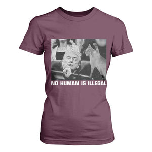 No Human Is Illegal T Shirt For Women Funny Cat Anti ICE Meme TS14 Maroon Print Your Wear