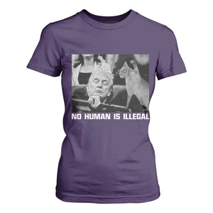 No Human Is Illegal T Shirt For Women Funny Cat Anti ICE Meme TS14 Purple Print Your Wear