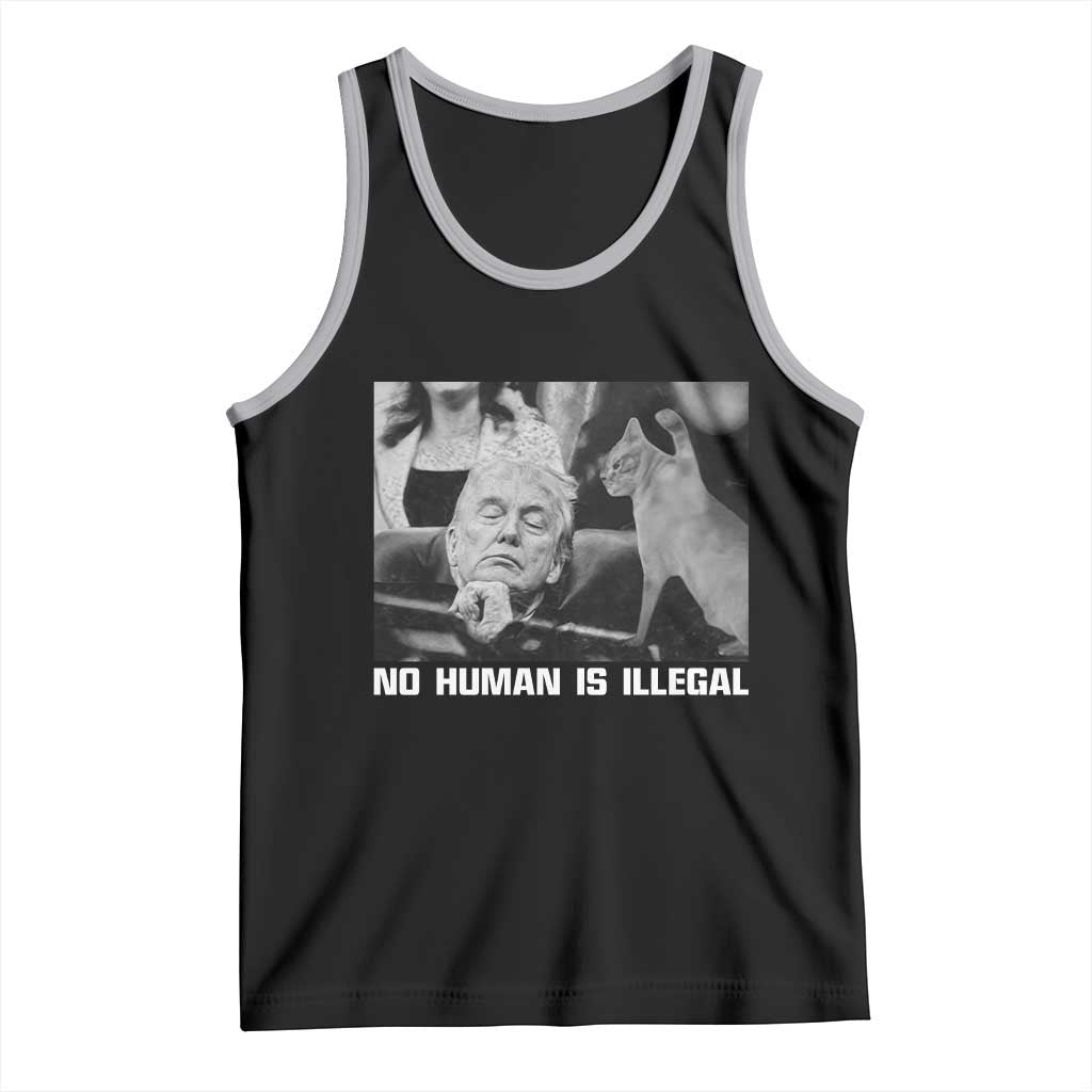 No Human Is Illegal Tank Top Funny Cat Anti ICE Meme TS14 Black Athletic Heather Print Your Wear