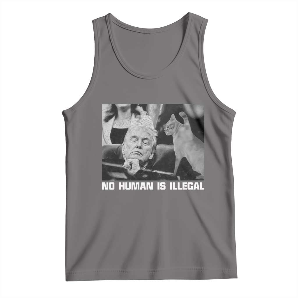 No Human Is Illegal Tank Top Funny Cat Anti ICE Meme TS14 Deep Heather Print Your Wear