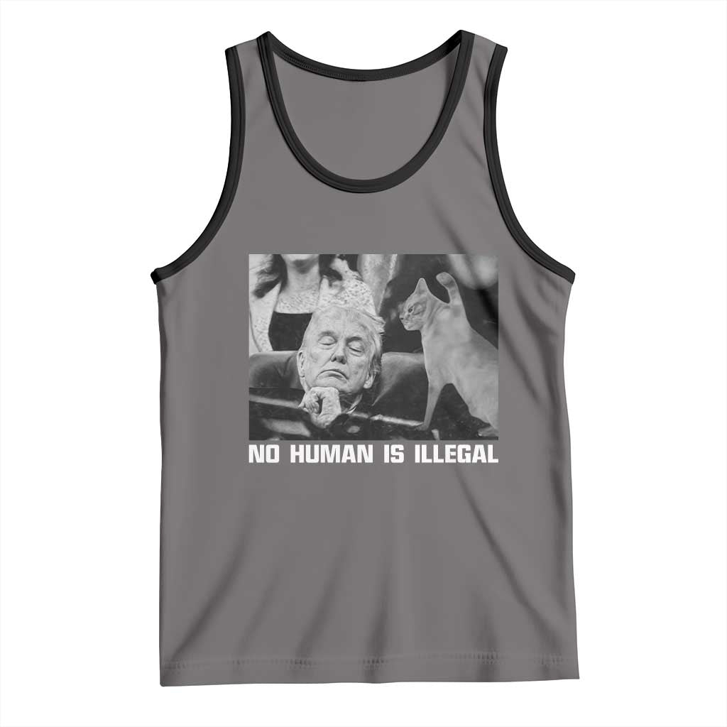 No Human Is Illegal Tank Top Funny Cat Anti ICE Meme TS14 Deep Heather Black Print Your Wear