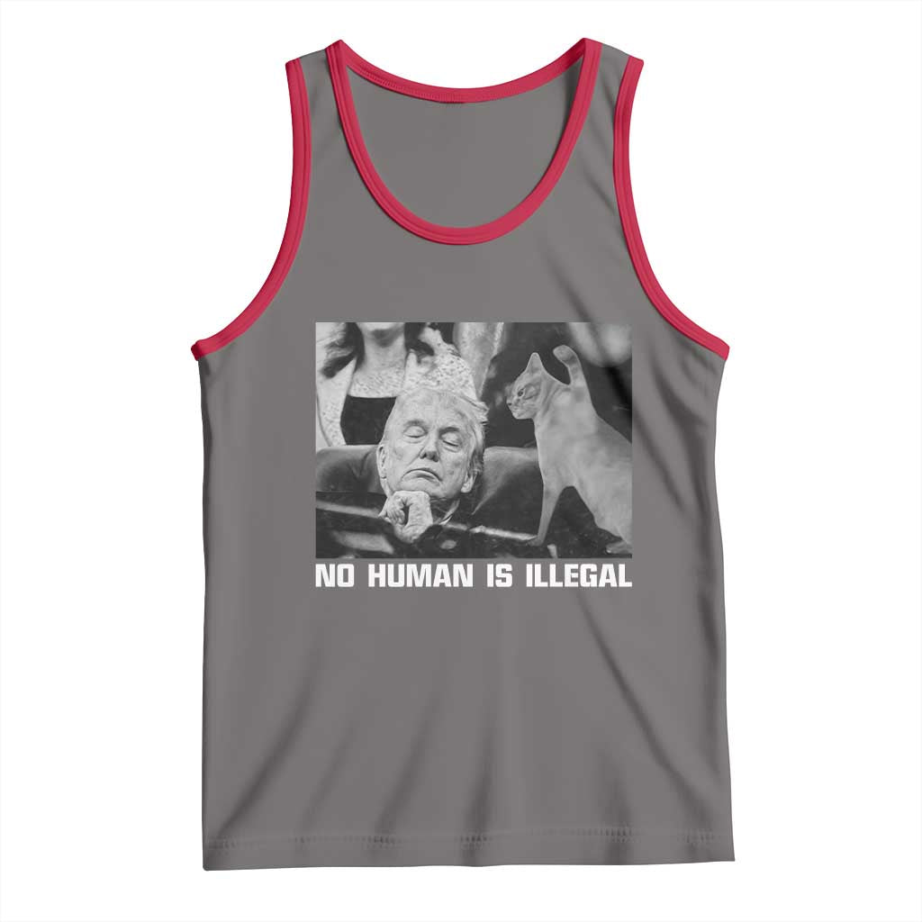 No Human Is Illegal Tank Top Funny Cat Anti ICE Meme TS14 Deep Heather Red Print Your Wear