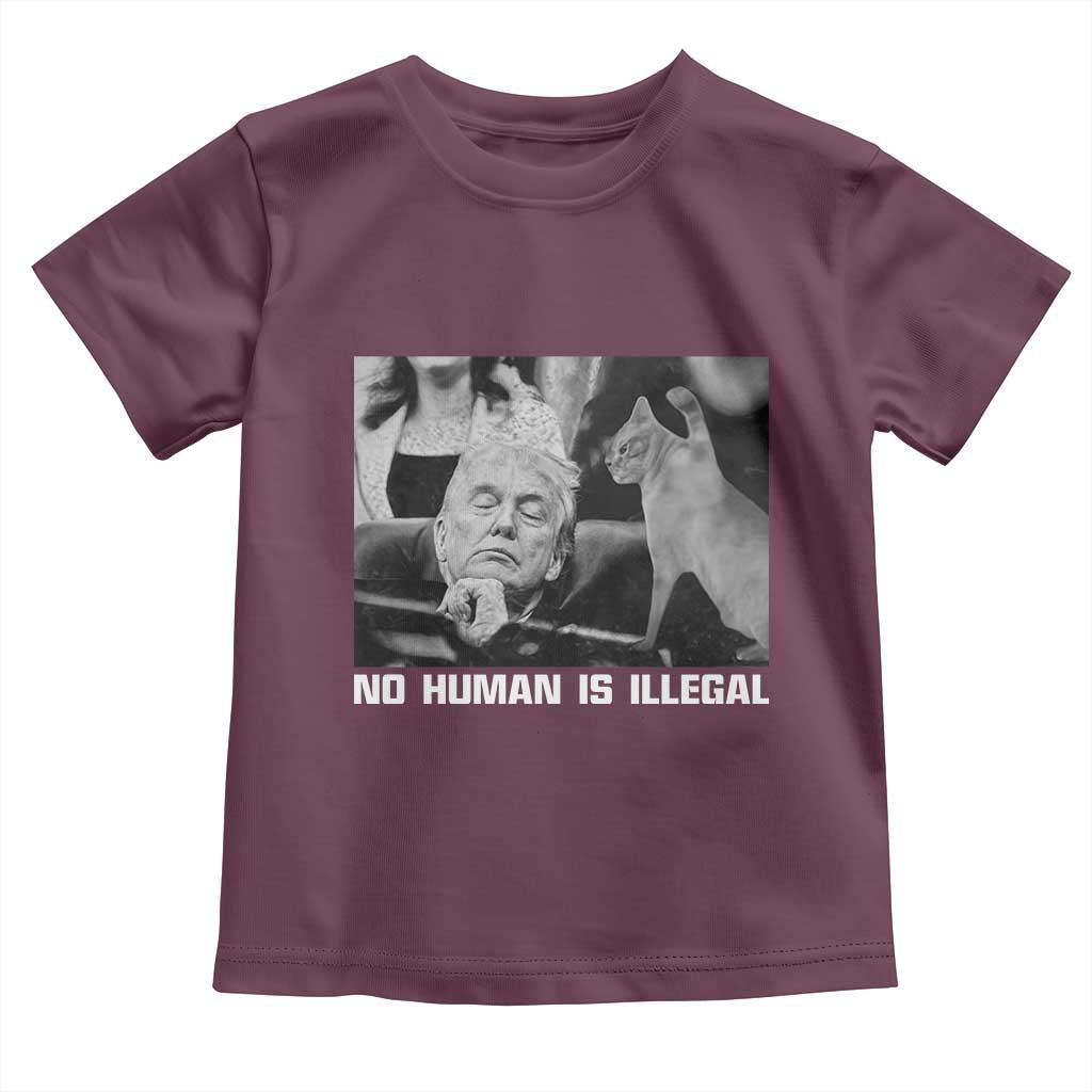 No Human Is Illegal Toddler T Shirt Funny Cat Anti ICE Meme TS14 Maroon Print Your Wear