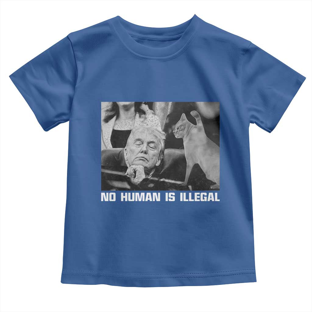 No Human Is Illegal Toddler T Shirt Funny Cat Anti ICE Meme TS14 Royal Blue Print Your Wear