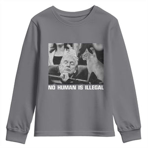 No Human Is Illegal Youth Sweatshirt Funny Cat Anti ICE Meme TS14 Charcoal Print Your Wear