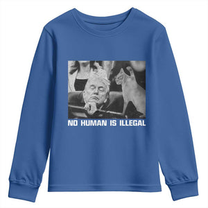 No Human Is Illegal Youth Sweatshirt Funny Cat Anti ICE Meme TS14 Royal Blue Print Your Wear