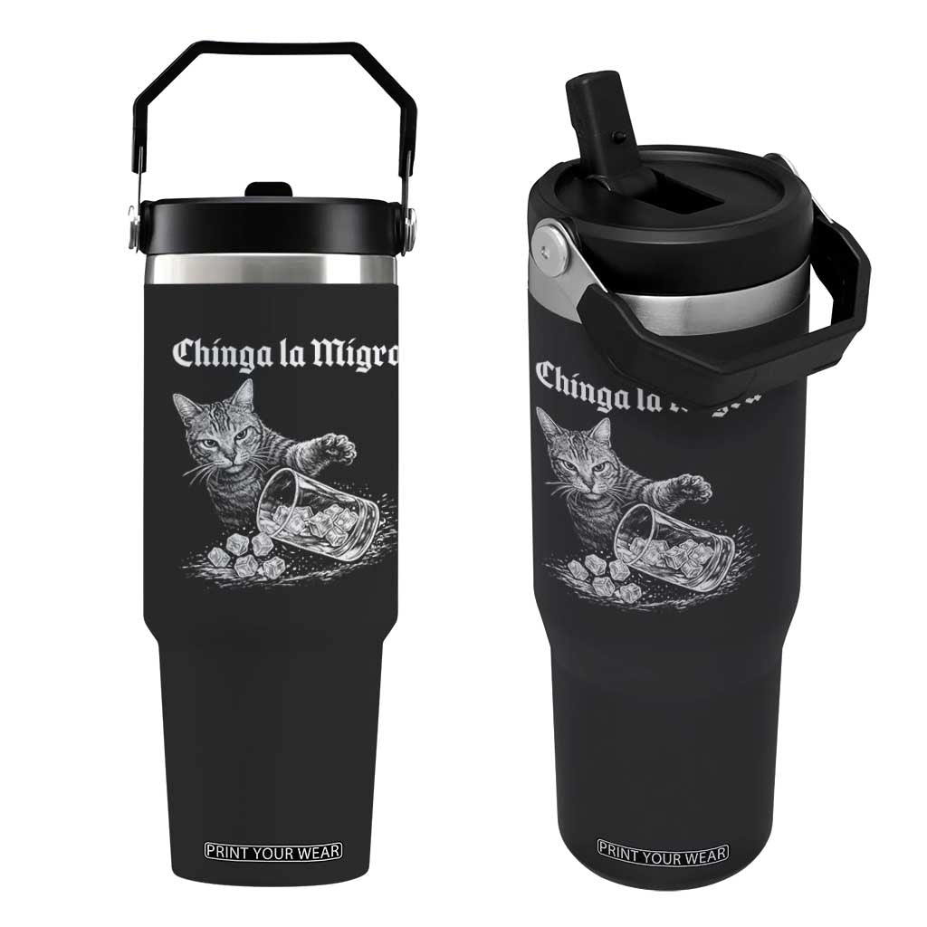 Funny Cat Anti ICE Meme Flip Straw Tumbler TS14 One Size: 30 oz Black Print Your Wear