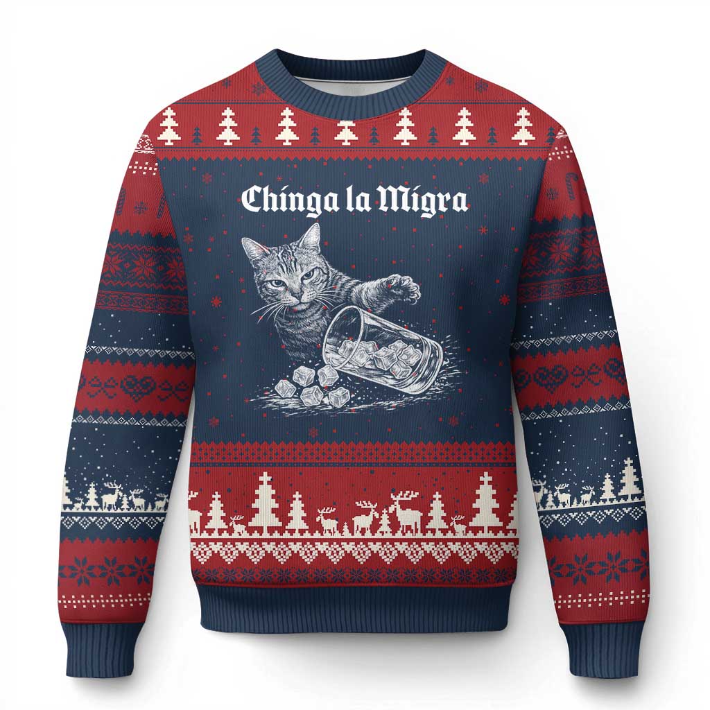 Funny Cat Anti ICE Meme Ugly Christmas Sweater TS14 Navy Red Print Your Wear