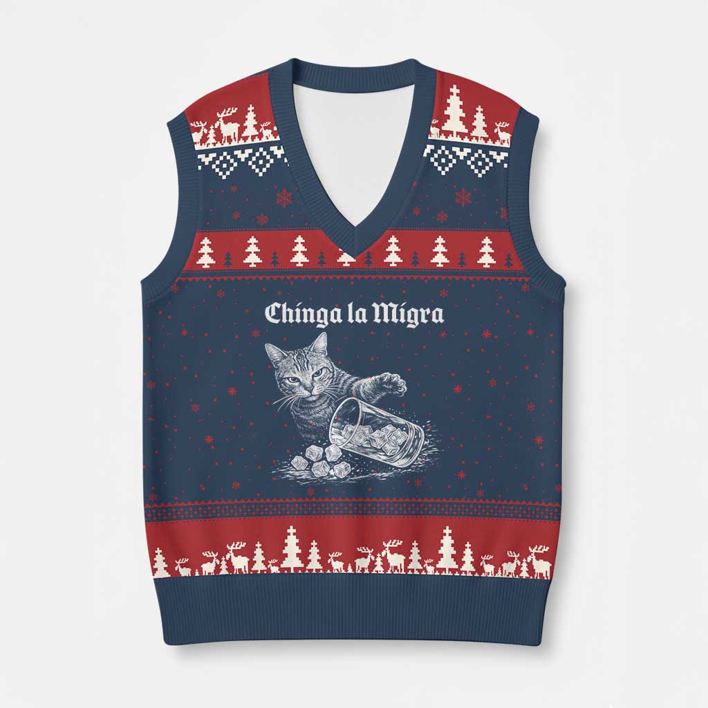 Funny Cat Anti ICE Meme V-Neck Knit Sweater Vest TS14 Navy Red Print Your Wear