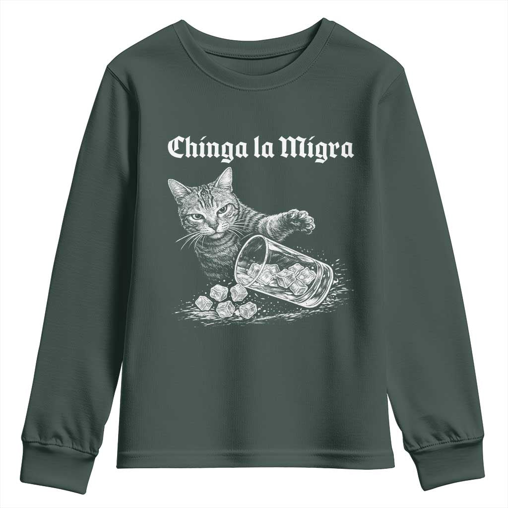 Funny Cat Anti ICE Meme Youth Sweatshirt TS14 Dark Forest Green Print Your Wear