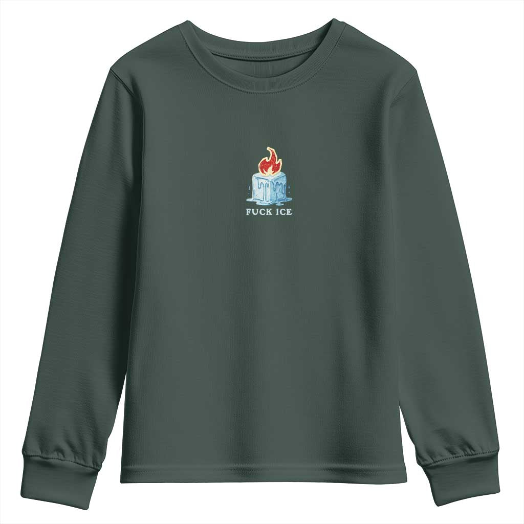 Fck Ice Youth Sweatshirt Anti ICE Immigration Deportation Human Rights Protest TS14 Dark Forest Green Print Your Wear