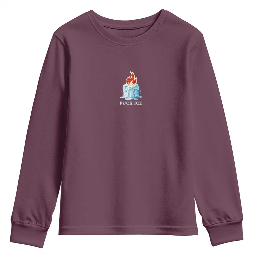 Fck Ice Youth Sweatshirt Anti ICE Immigration Deportation Human Rights Protest TS14 Maroon Print Your Wear