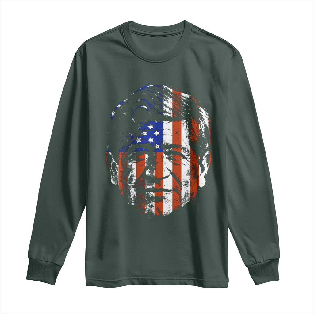 Cesar Chavez Long Sleeve Shirt Hispanic Heritage Month American Flag Portrait TS14 Dark Forest Green Print Your Wear