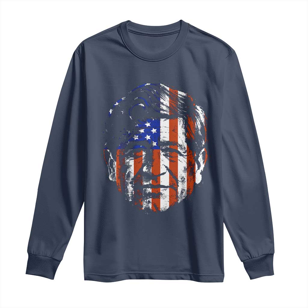 Cesar Chavez Long Sleeve Shirt Hispanic Heritage Month American Flag Portrait TS14 Navy Print Your Wear