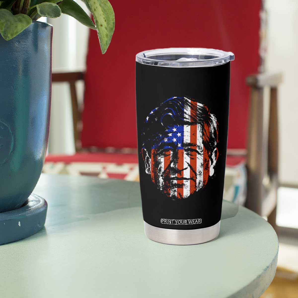 Cesar Chavez Tumbler Cup Hispanic Heritage Month American Flag Portrait TS14 Print Your Wear