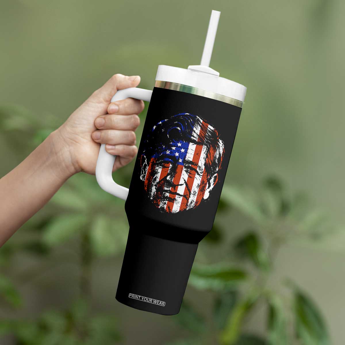 Cesar Chavez Tumbler With Handle Hispanic Heritage Month American Flag Portrait TS14 Print Your Wear