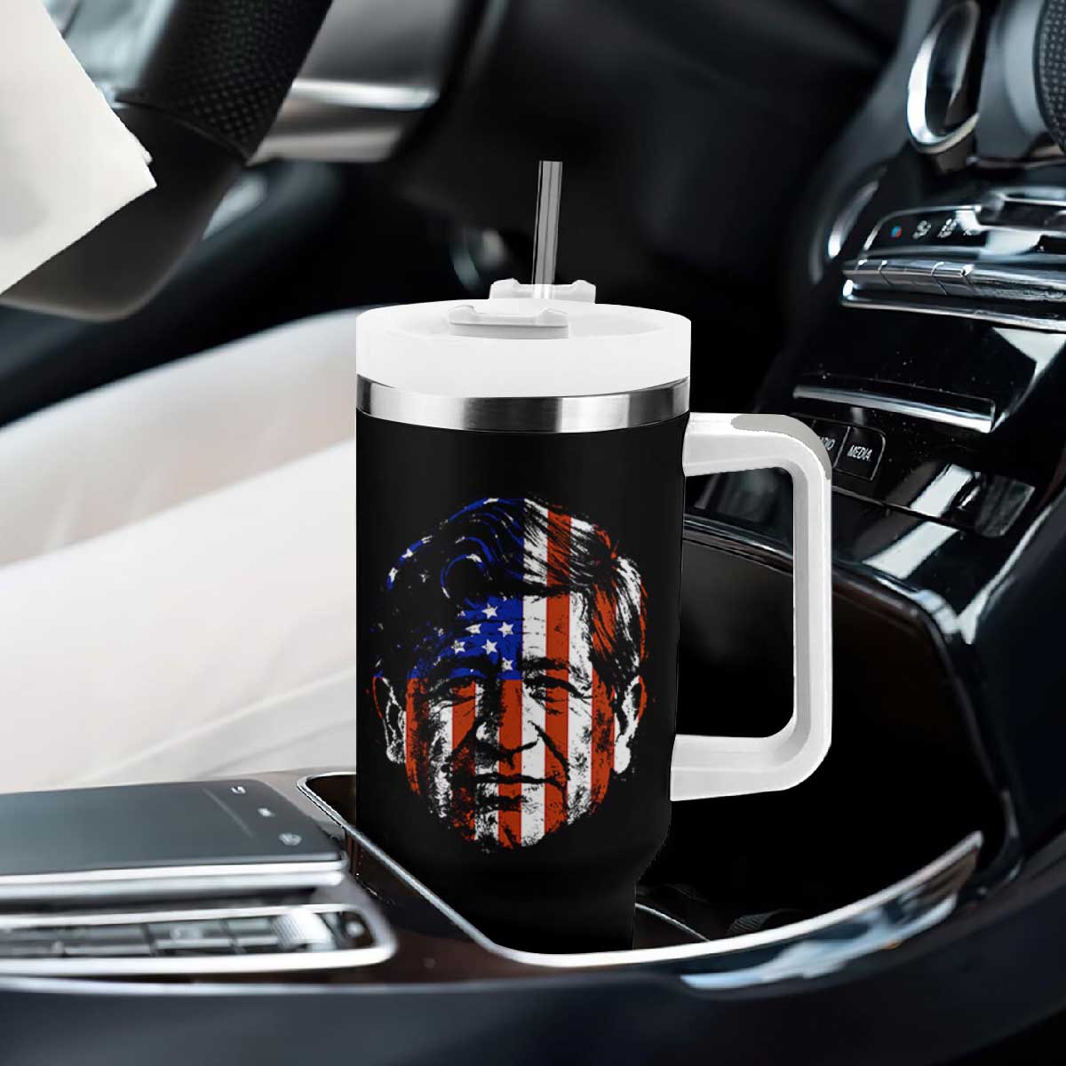 Cesar Chavez Tumbler With Handle Hispanic Heritage Month American Flag Portrait TS14 Print Your Wear