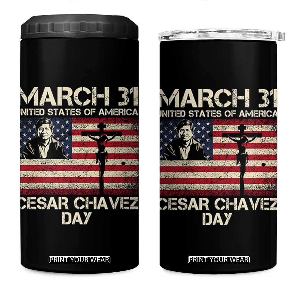 Cesar Chavez March 31 Celebration 4 in 1 Can Cooler Tumbler Christian American Flag Religious TS14 One Size: 16 oz Black Print Your Wear