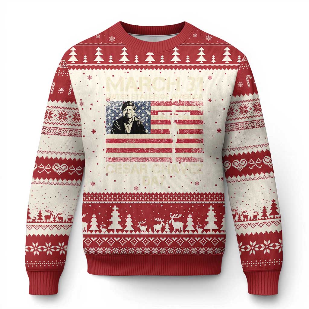 Cesar Chavez March 31 Celebration Ugly Christmas Sweater Christian American Flag Religious TS14 Beige Red Print Your Wear