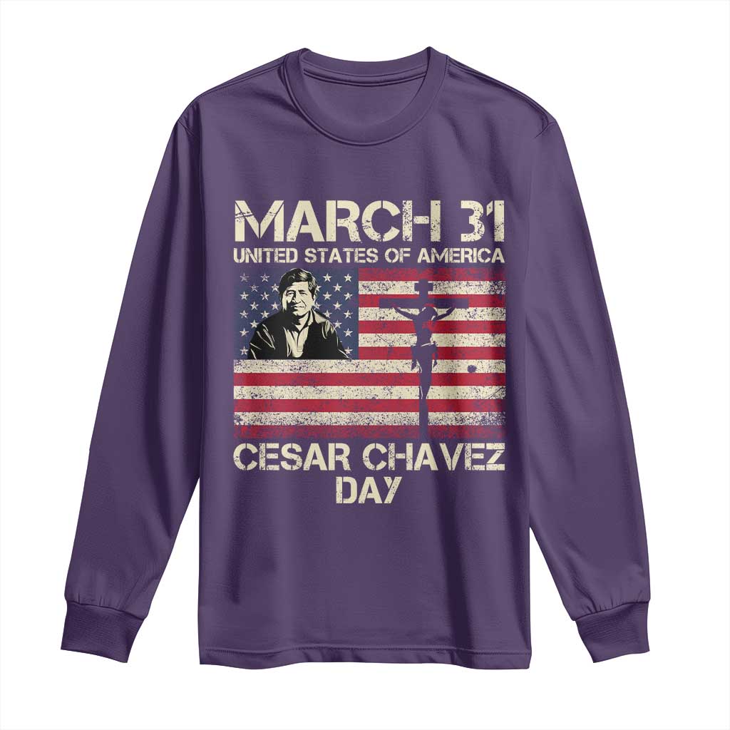 Cesar Chavez March 31 Celebration Long Sleeve Shirt Christian American Flag Religious TS14 Purple Print Your Wear