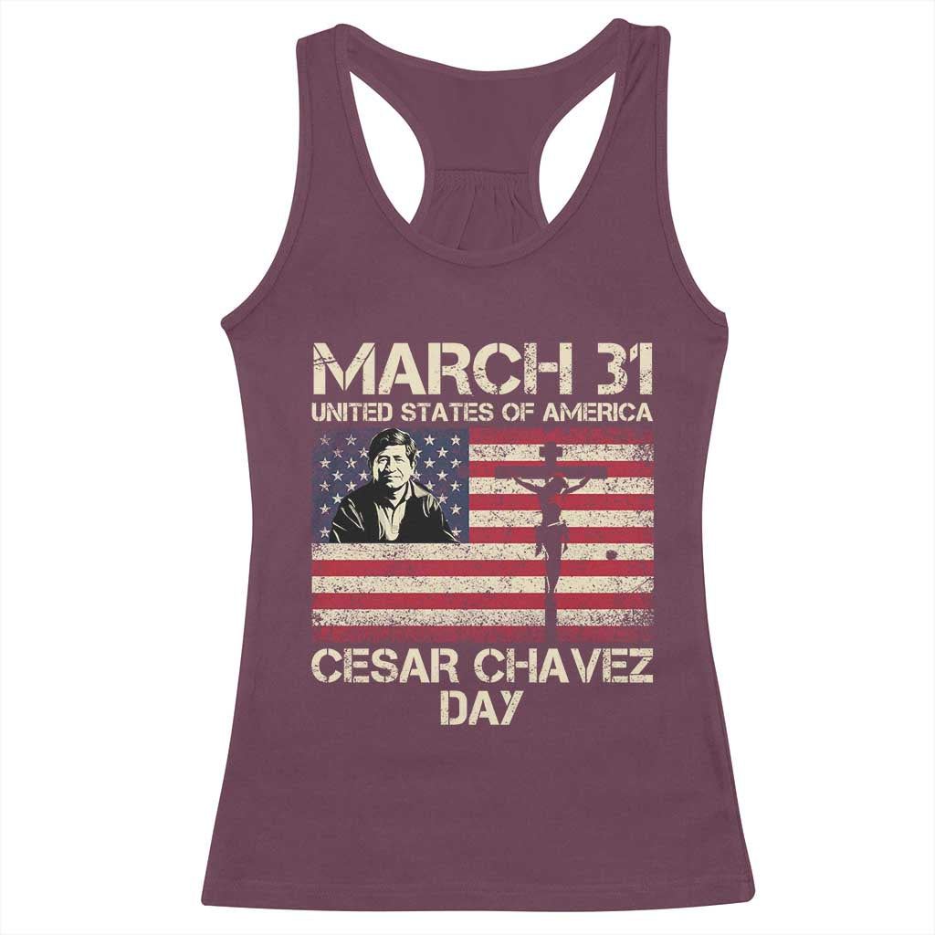 Cesar Chavez March 31 Celebration Racerback Tank Top Christian American Flag Religious TS14 Maroon Print Your Wear