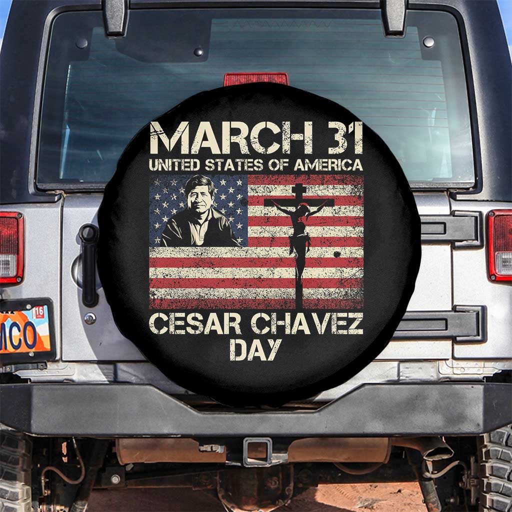 Cesar Chavez March 31 Celebration Spare Tire Cover Christian American Flag Religious TS14 No hole Black Print Your Wear
