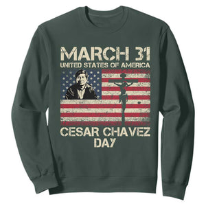 Cesar Chavez March 31 Celebration Sweatshirt Christian American Flag Religious TS14 Dark Forest Green Print Your Wear