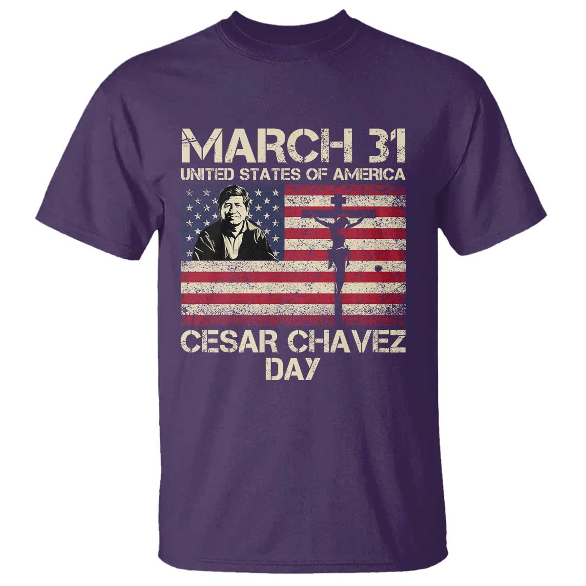 Cesar Chavez March 31 Celebration T Shirt Christian American Flag Religious TS14 Purple Print Your Wear