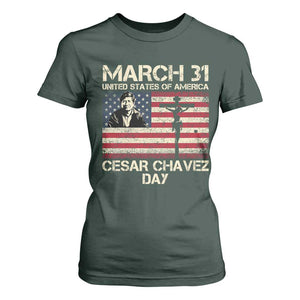 Cesar Chavez March 31 Celebration T Shirt For Women Christian American Flag Religious TS14 Dark Forest Green Print Your Wear