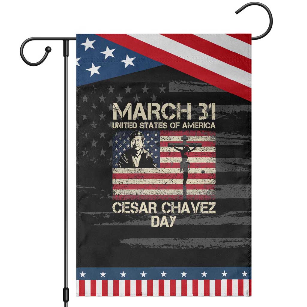 Cesar Chavez March 31 Celebration Garden Flag Christian American Flag Religious TS14 Distressed Black Blue Print Your Wear