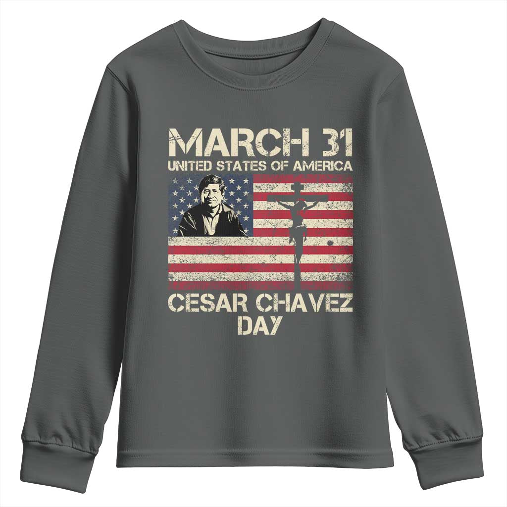 Cesar Chavez March 31 Celebration Youth Sweatshirt Christian American Flag Religious TS14 Dark Heather Print Your Wear