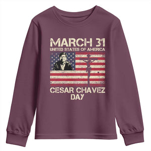 Cesar Chavez March 31 Celebration Youth Sweatshirt Christian American Flag Religious TS14 Maroon Print Your Wear