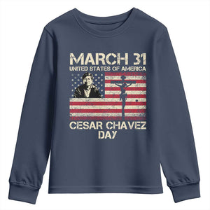 Cesar Chavez March 31 Celebration Youth Sweatshirt Christian American Flag Religious TS14 Navy Print Your Wear