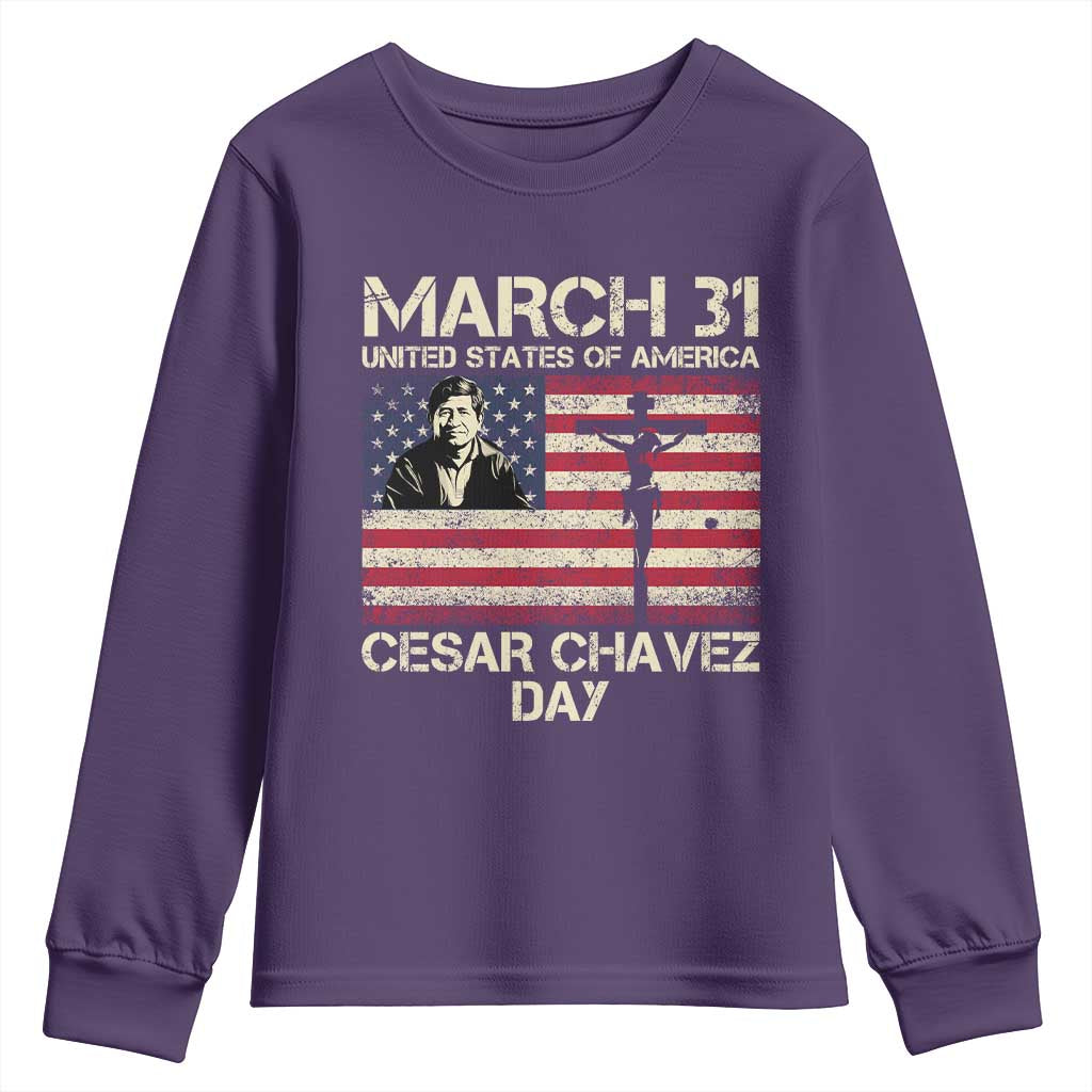 Cesar Chavez March 31 Celebration Youth Sweatshirt Christian American Flag Religious TS14 Purple Print Your Wear