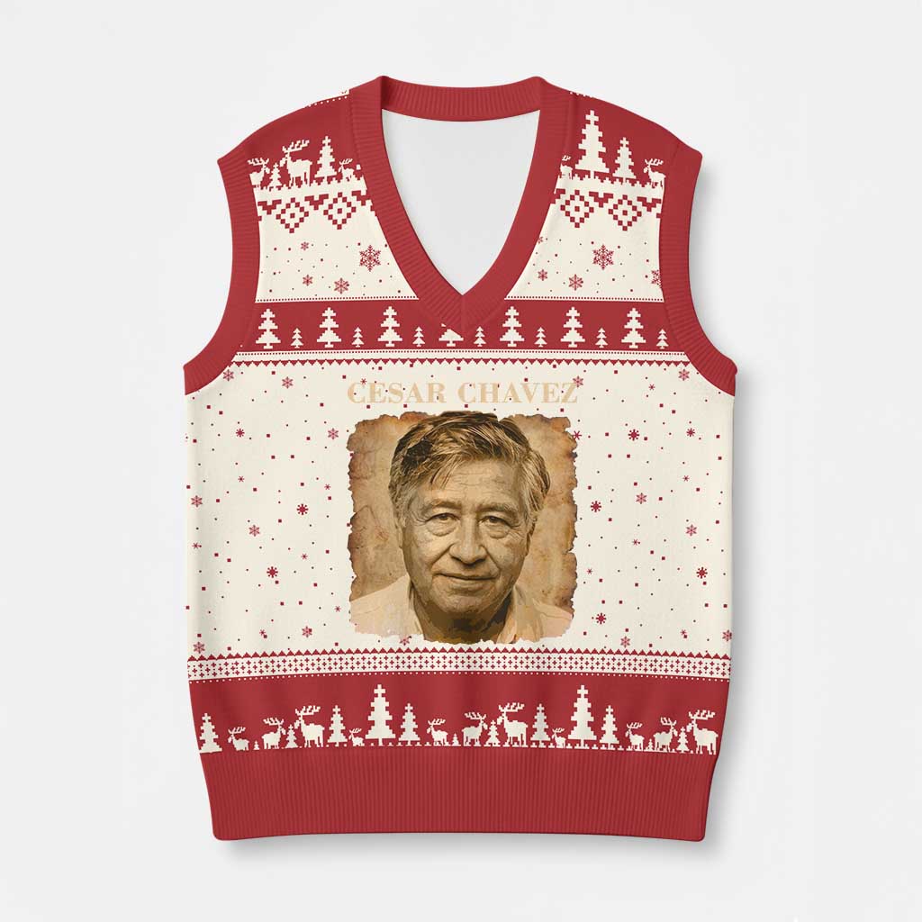 Cesar Chavez V-Neck Knit Sweater Vest Mexican American Pride Latino Heritage TS14 Beige Red Print Your Wear