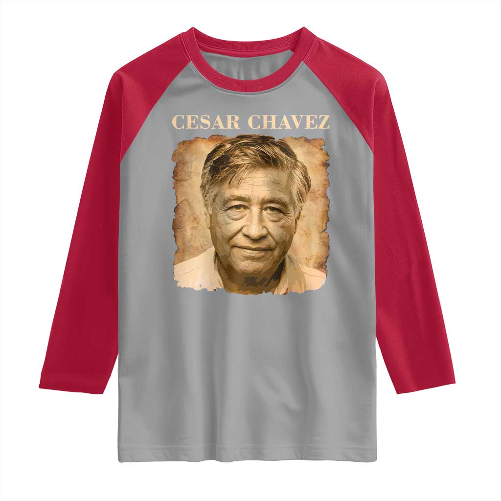 Cesar Chavez Raglan Shirt Mexican American Pride Latino Heritage TS14 Sport Gray Red Print Your Wear