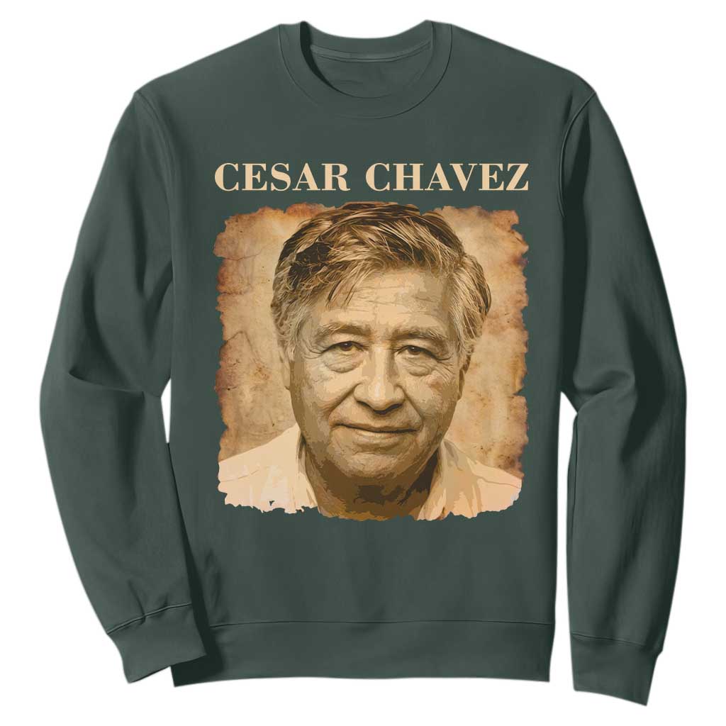 Cesar Chavez Sweatshirt Mexican American Pride Latino Heritage TS14 Dark Forest Green Print Your Wear