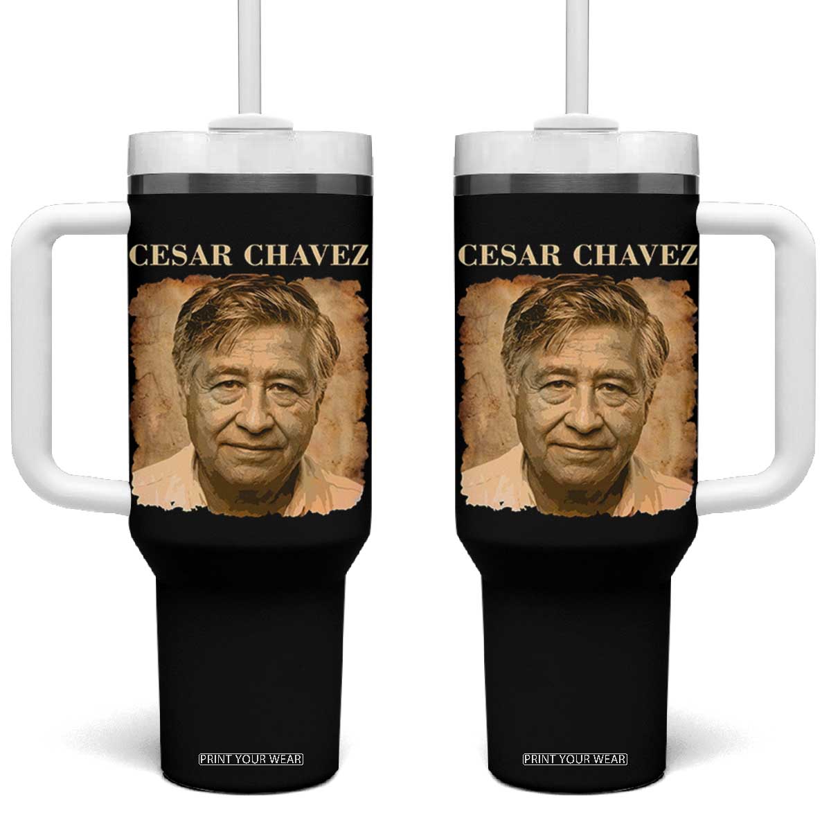 Cesar Chavez Tumbler With Handle Mexican American Pride Latino Heritage TS14 One Size: 40 oz Black Print Your Wear