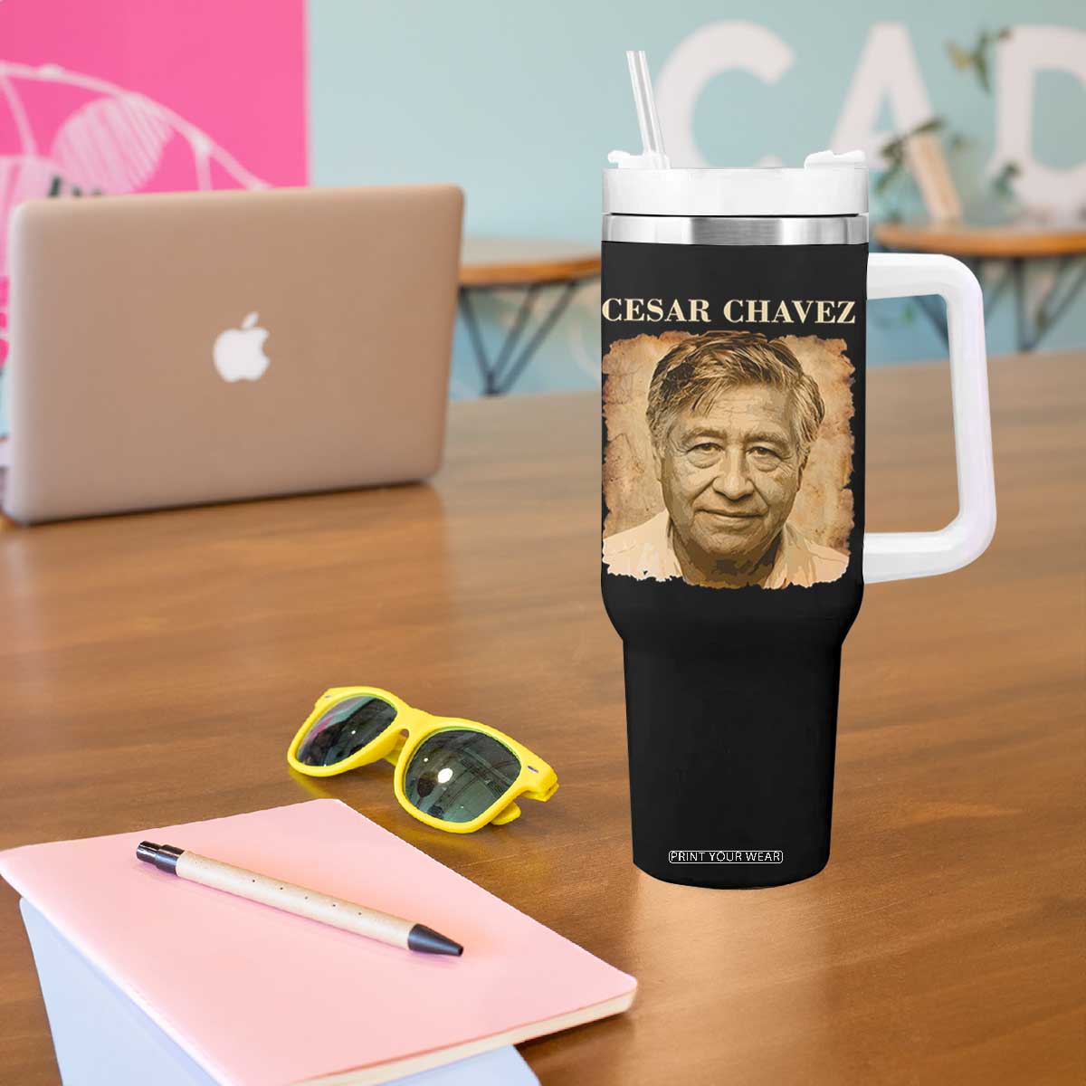 Cesar Chavez Tumbler With Handle Mexican American Pride Latino Heritage TS14 Print Your Wear
