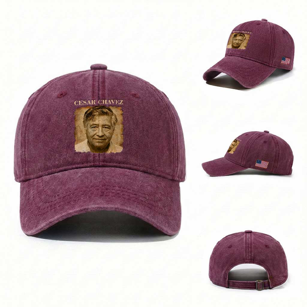 Cesar Chavez Washed Cotton Baseball Cap Mexican American Pride Latino Heritage TS14 Washed Cap Universal Fit Burgundy Print Your Wear