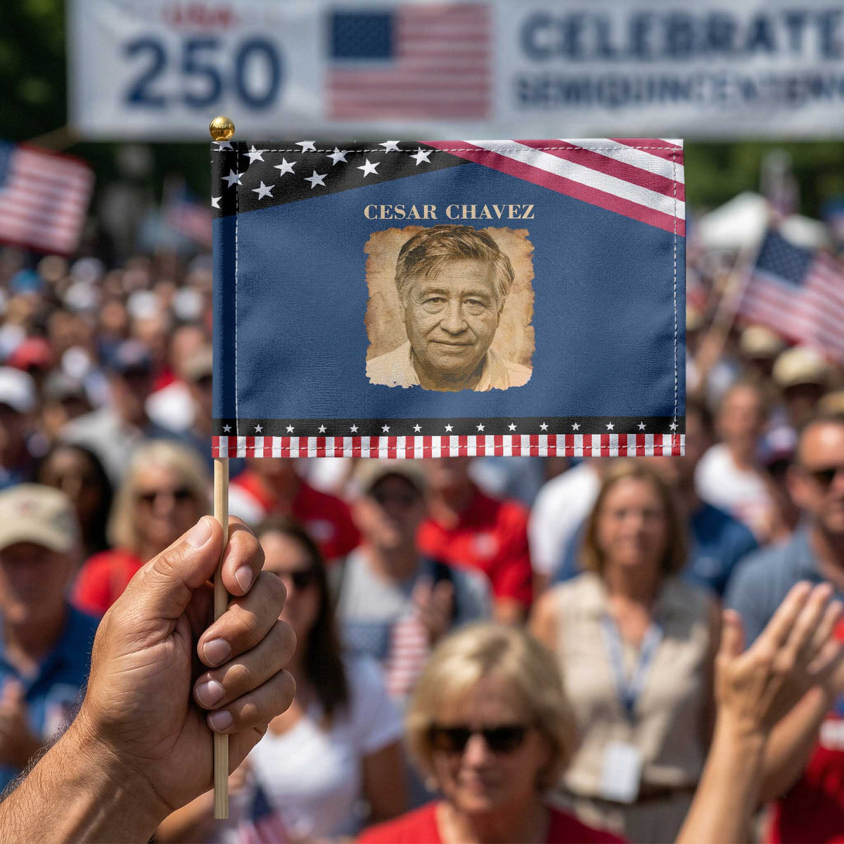 Cesar Chavez Patriotic Handheld Flag Mexican American Pride Latino Heritage TS14 Classic 8.2