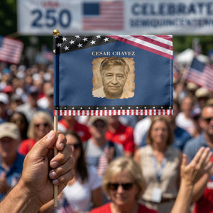 Cesar Chavez Patriotic Handheld Flag Mexican American Pride Latino Heritage TS14 Classic 8.2" × 5.5" Blue Black Print Your Wear