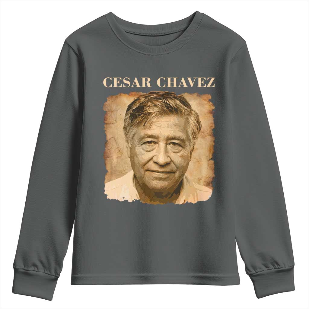 Cesar Chavez Youth Sweatshirt Mexican American Pride Latino Heritage TS14 Dark Heather Print Your Wear