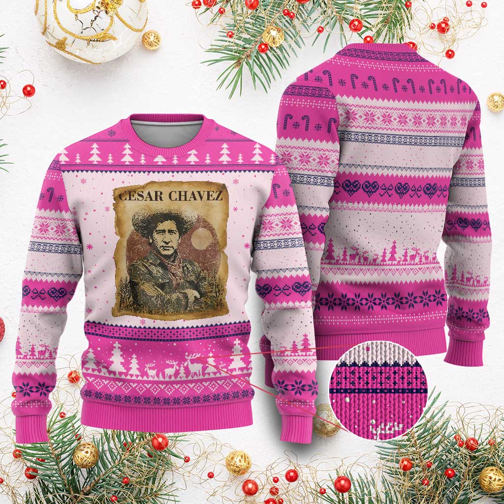 Cesar Chavez Ugly Christmas Sweater Hispanic Heritage Mexican American Pride Latino TS14 Hot Pink Print Your Wear