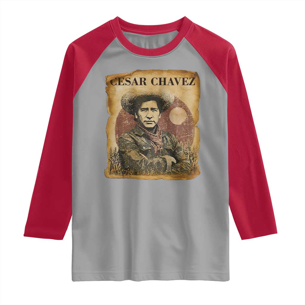Cesar Chavez Raglan Shirt Hispanic Heritage Mexican American Pride Latino TS14 Sport Gray Red Print Your Wear
