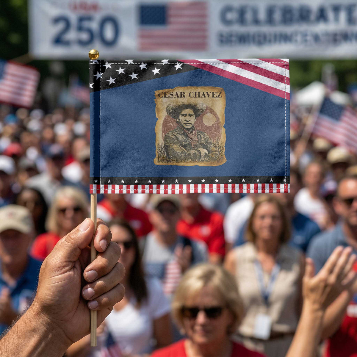 Cesar Chavez Patriotic Handheld Flag Hispanic Heritage Mexican American Pride Latino TS14 Classic 8.2
