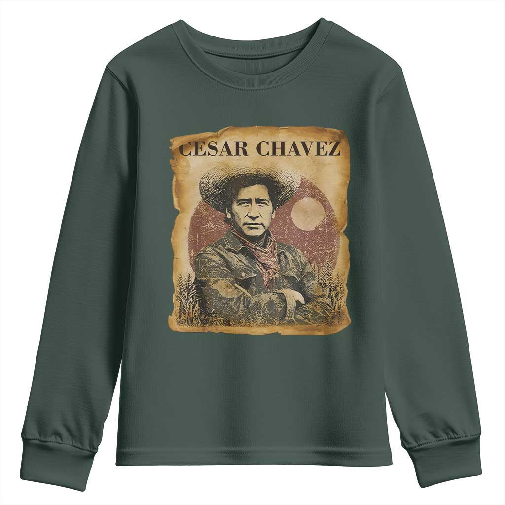 Cesar Chavez Youth Sweatshirt Hispanic Heritage Mexican American Pride Latino TS14 Dark Forest Green Print Your Wear