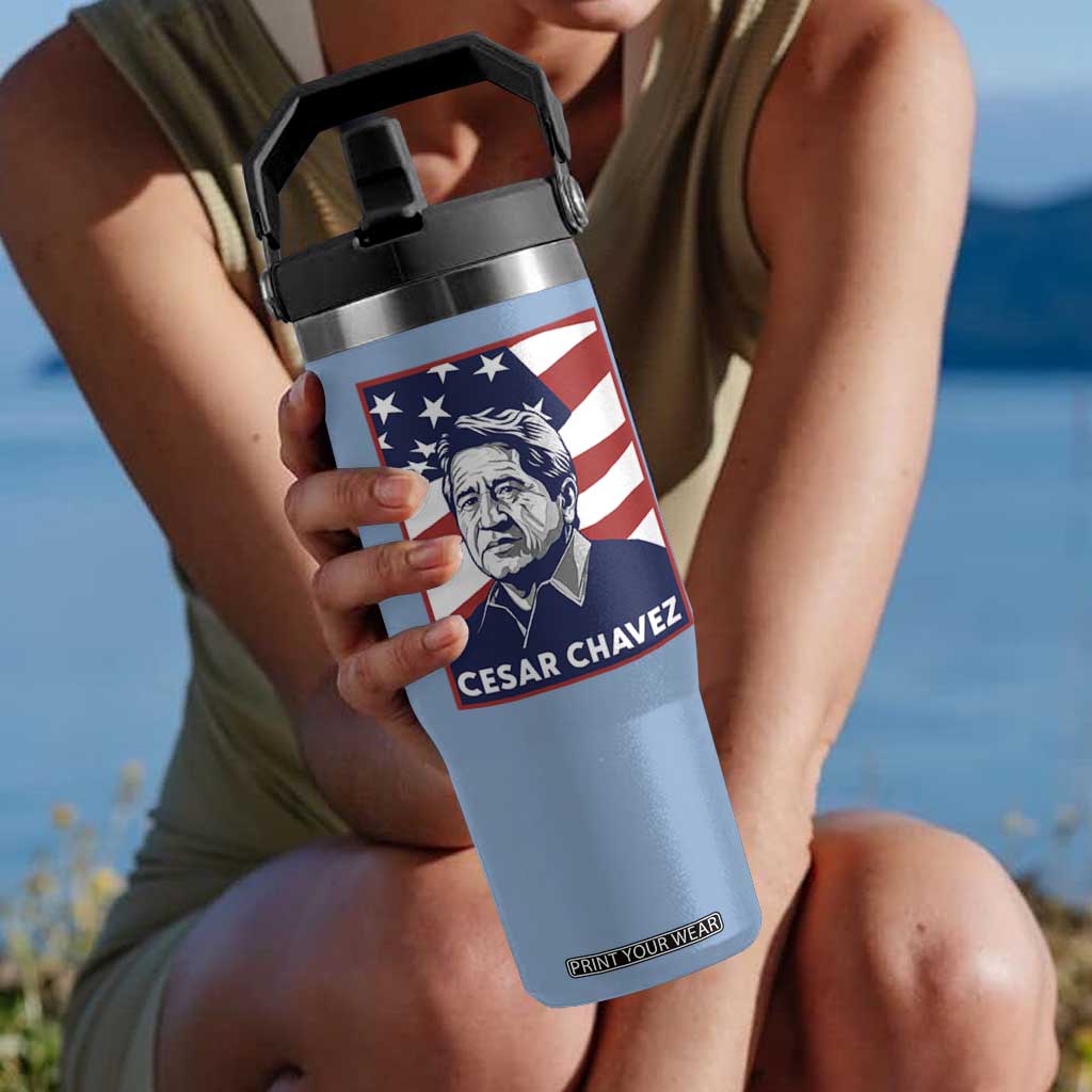 Cesar Chavez Flip Straw Tumbler Labor Leader Mexican American Pride TS14 One Size: 30 oz Light Blue Print Your Wear