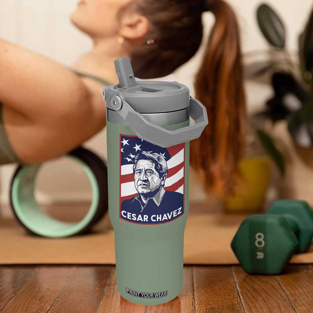 Cesar Chavez Flip Straw Tumbler Labor Leader Mexican American Pride TS14 One Size: 30 oz Moss Green Print Your Wear