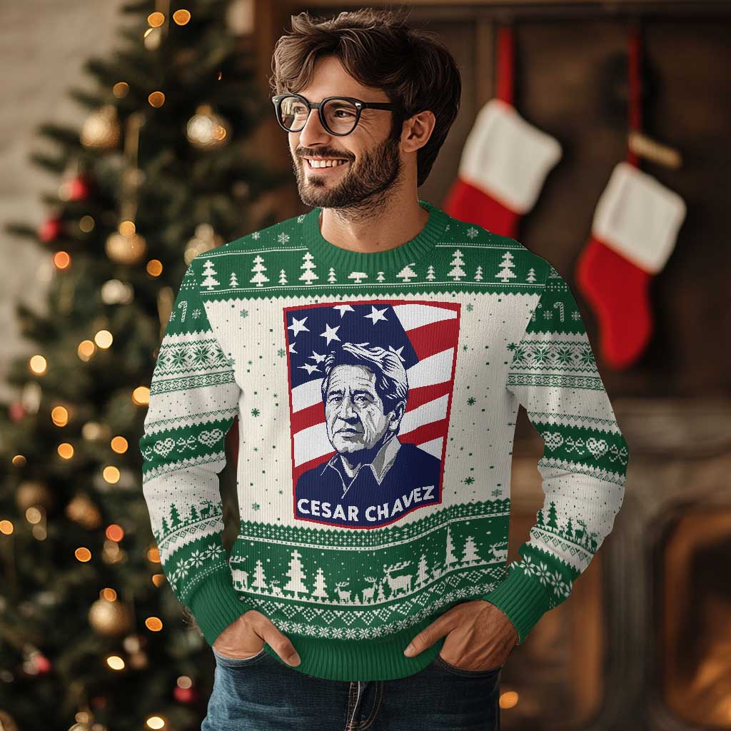 Cesar Chavez Ugly Christmas Sweater Labor Leader Mexican American Pride TS14 Beige Green Print Your Wear